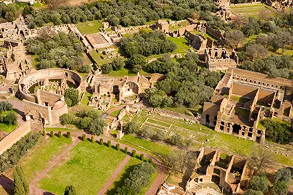 Aerial view of Hadrian's Villa at Tivoli, near Rome, Italy. Vill